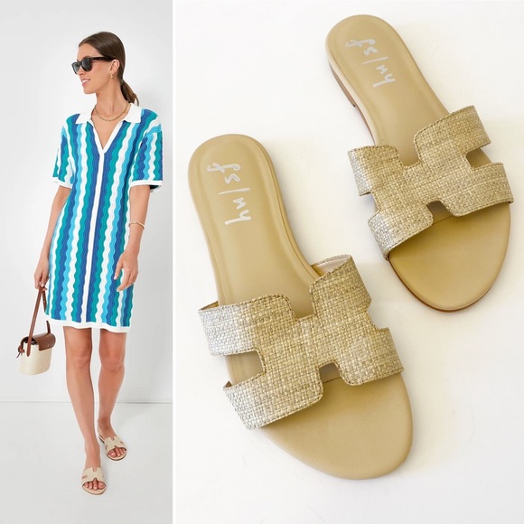 Tuckernuck Shoes - French Sole FSNY || Beige Raffia Alibi Sandals Slip On Slides Tan 8.5